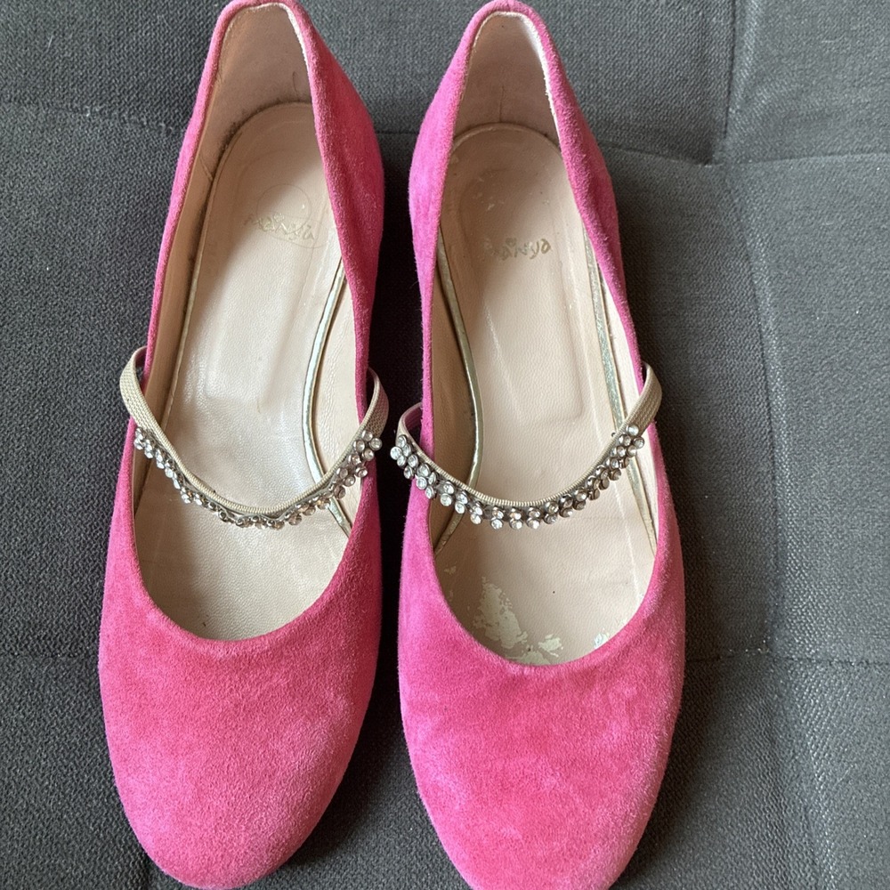 Vero Cuoio Woven Leather Ballet Flats Slip On Round Toe Suede Pink Womens EU 39